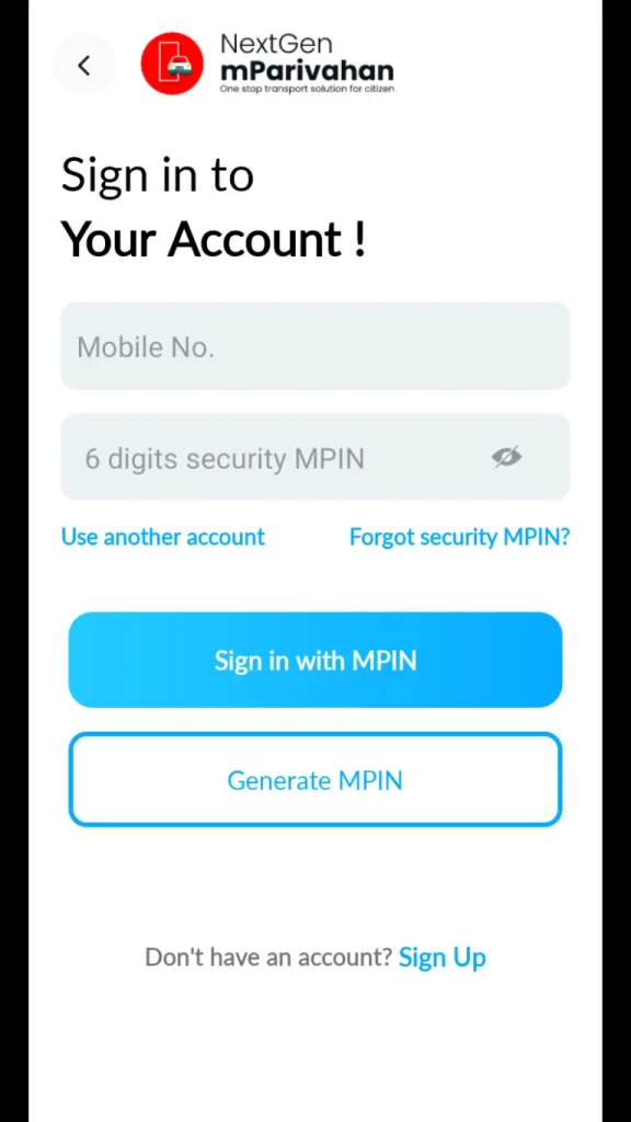mparivahan-account-creation