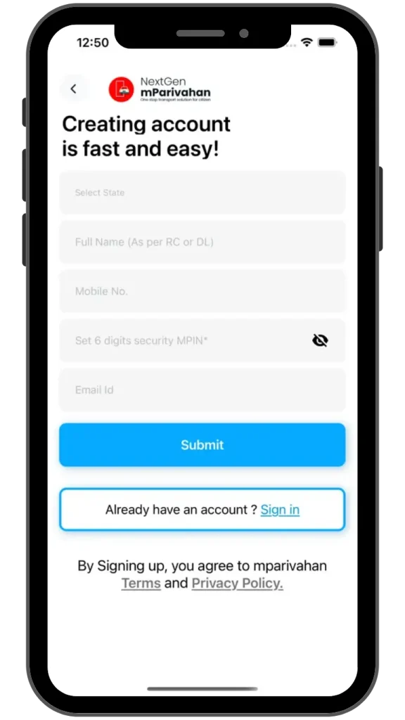 mparivahan-app-registration