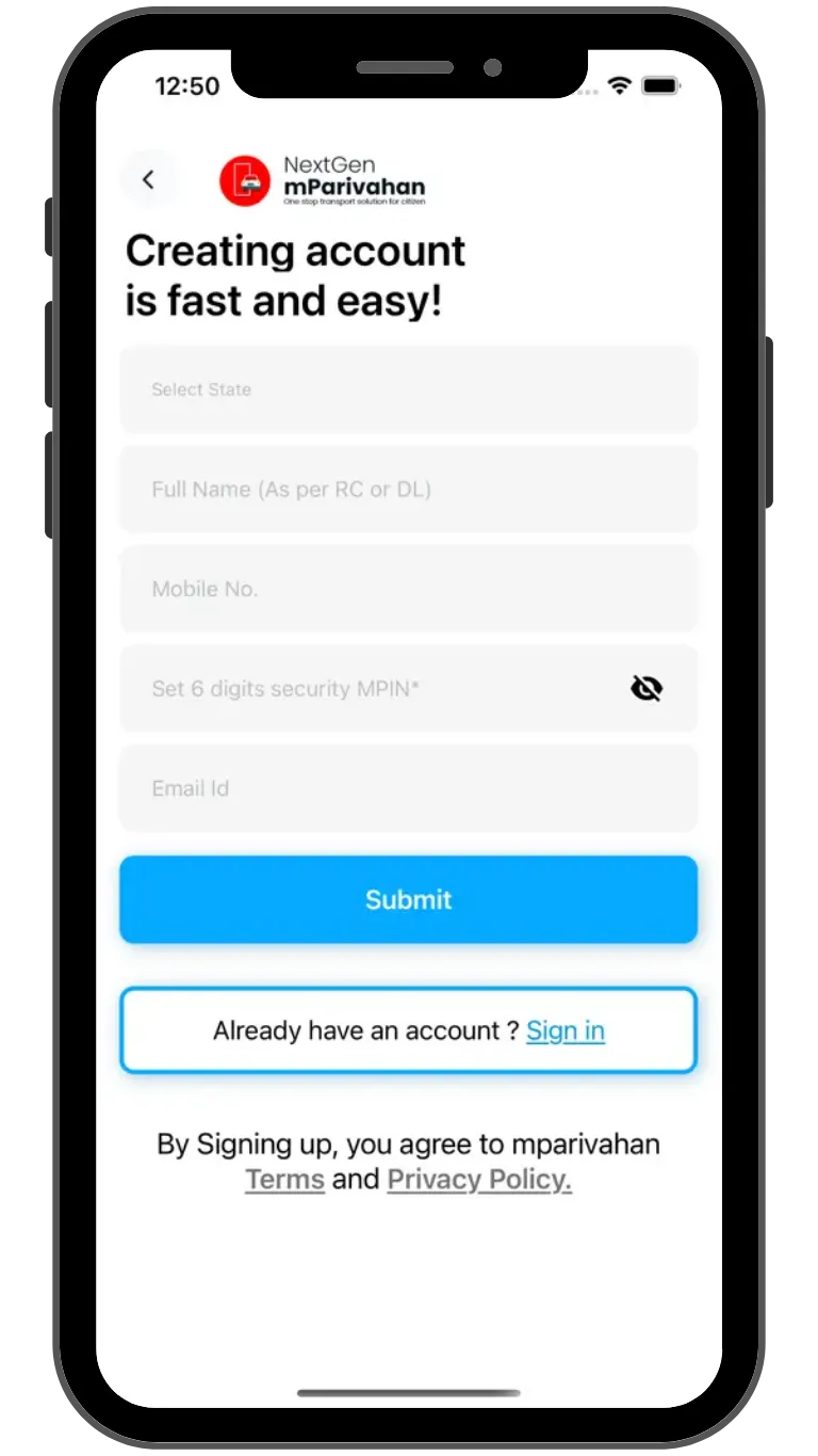mparivahan-app-registration